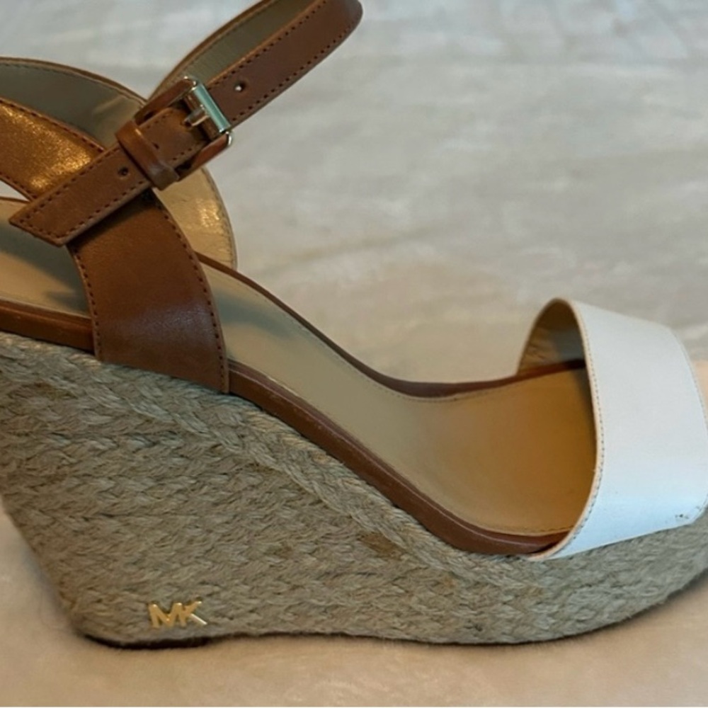 Michael Kors Tan and White Wedge Sandals
